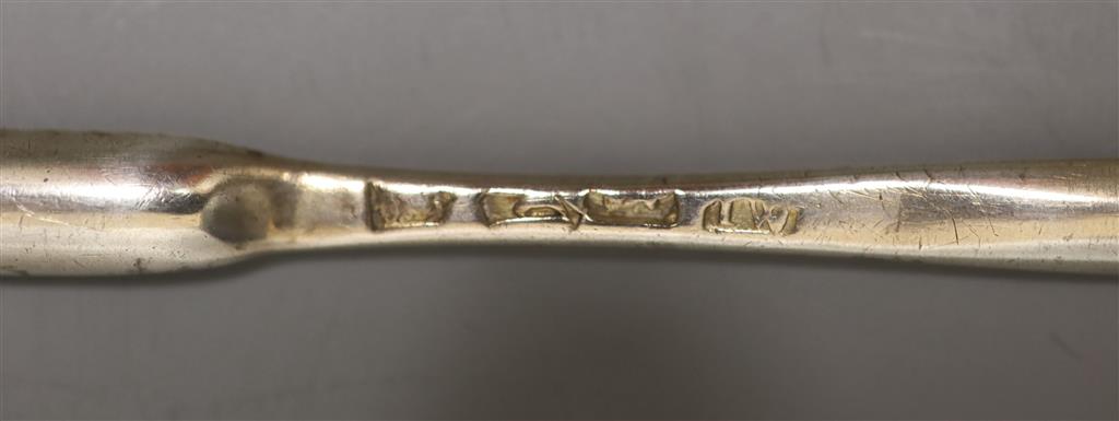 A George II silver marrow scoop, James Wilks?, London, 1737, 17.5cm, 26 grams.